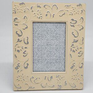 Vintage Embossed Metal Picture Frame Yellow  Floral 4x6" Shabby Chic Style
